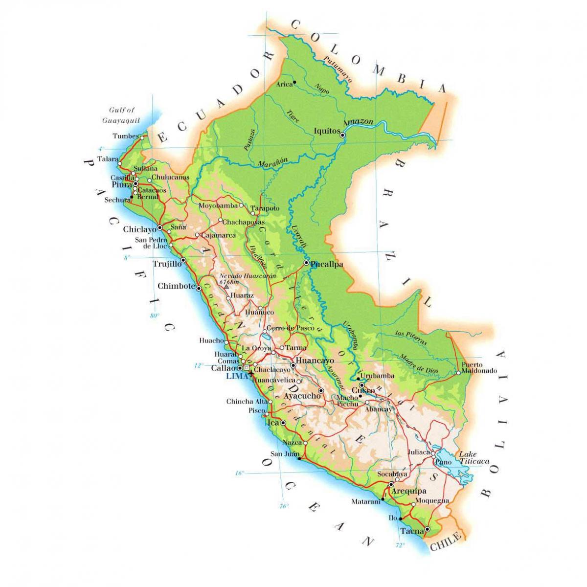kartta fyysinen kartta Peru